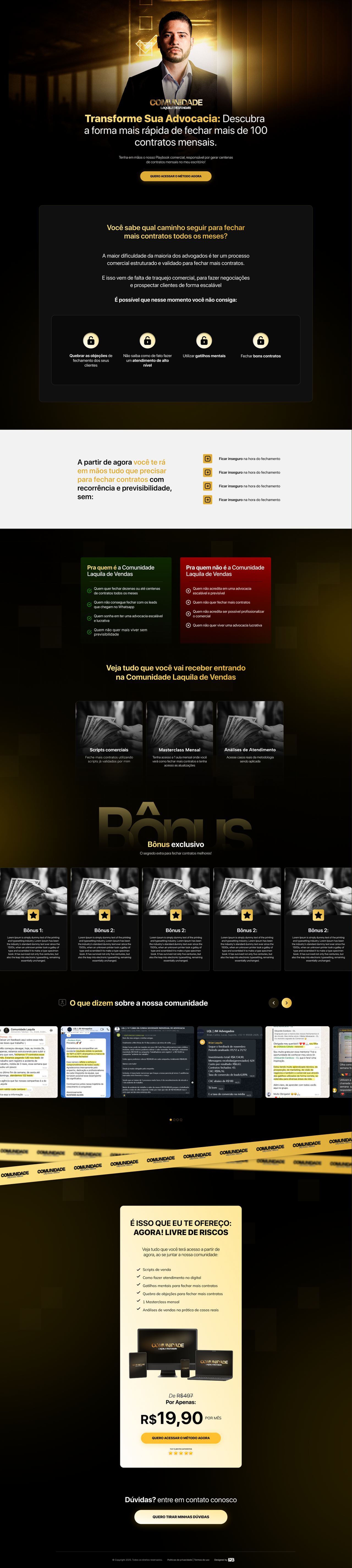 Landing page completa da Comunidade Laquila de Vendas
