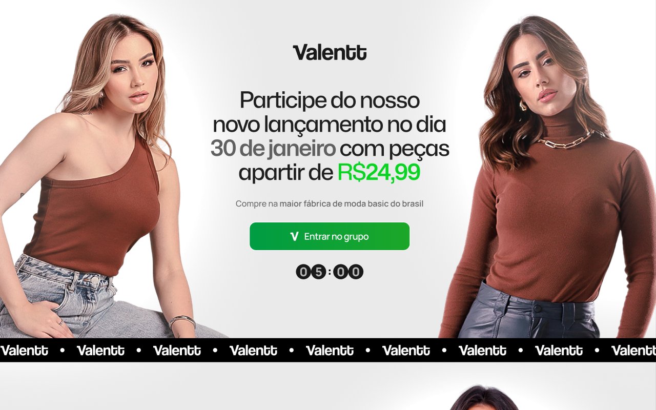 Topo da landing page da Valentt